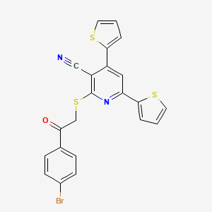 molecular formula C22H13BrN2OS3 B6140581 2-{[2-(4-bromophenyl)-2-oxoethyl]thio}-4,6-di-2-thienylnicotinonitrile 