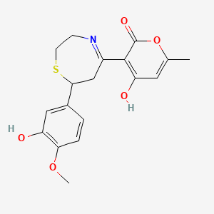 molecular formula C18H19NO5S B6140634 4-hydroxy-3-[7-(3-hydroxy-4-methoxyphenyl)-2,3,6,7-tetrahydro-1,4-thiazepin-5-yl]-6-methyl-2H-pyran-2-one 