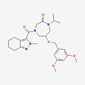 molecular formula C26H36N4O5 B6140652 6-[(3,5-dimethoxybenzyl)oxy]-1-isopropyl-4-[(2-methyl-4,5,6,7-tetrahydro-2H-indazol-3-yl)carbonyl]-1,4-diazepan-2-one 