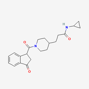 molecular formula C21H26N2O3 B6140937 N-cyclopropyl-3-{1-[(3-oxo-2,3-dihydro-1H-inden-1-yl)carbonyl]-4-piperidinyl}propanamide 