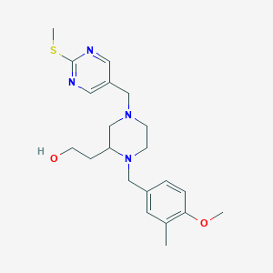 molecular formula C21H30N4O2S B6140946 2-(1-(4-methoxy-3-methylbenzyl)-4-{[2-(methylthio)-5-pyrimidinyl]methyl}-2-piperazinyl)ethanol 