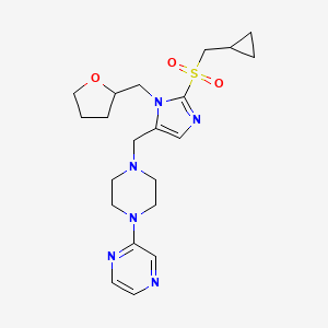 molecular formula C21H30N6O3S B6141055 2-(4-{[2-[(cyclopropylmethyl)sulfonyl]-1-(tetrahydro-2-furanylmethyl)-1H-imidazol-5-yl]methyl}-1-piperazinyl)pyrazine 