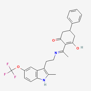 molecular formula C26H25F3N2O3 B6141072 2-[1-({2-[2-methyl-5-(trifluoromethoxy)-1H-indol-3-yl]ethyl}amino)ethylidene]-5-phenylcyclohexane-1,3-dione 
