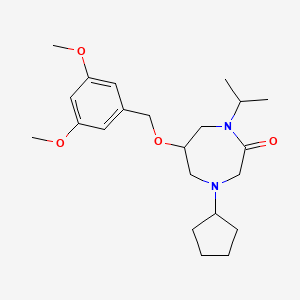 molecular formula C22H34N2O4 B6141107 4-cyclopentyl-6-[(3,5-dimethoxybenzyl)oxy]-1-isopropyl-1,4-diazepan-2-one 