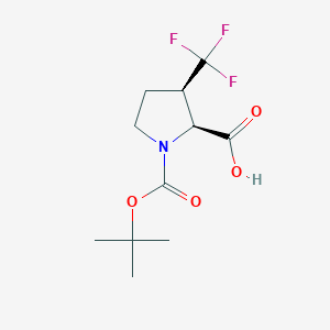molecular formula C11H16F3NO4 B6142102 (2S,3R)-1-[(tert-butoxy)carbonyl]-3-(trifluoromethyl)pyrrolidine-2-carboxylic acid CAS No. 1955473-54-7