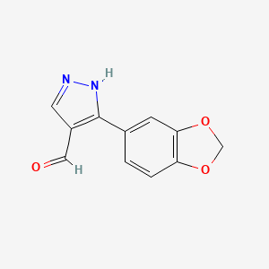molecular formula C11H8N2O3 B6142307 3-(1,3-dioxaindan-5-yl)-1H-pyrazole-4-carbaldehyde CAS No. 1046461-90-8