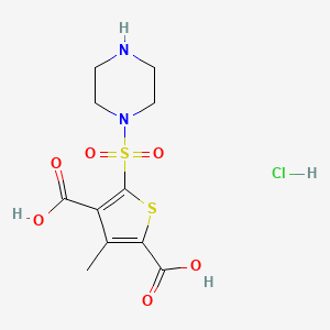 molecular formula C11H15ClN2O6S2 B6142499 3-methyl-5-(piperazine-1-sulfonyl)thiophene-2,4-dicarboxylic acid hydrochloride CAS No. 1052545-08-0