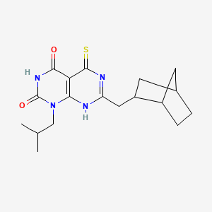 molecular formula C18H24N4O2S B6142658 7-{bicyclo[2.2.1]heptan-2-ylmethyl}-1-(2-methylpropyl)-5-sulfanyl-1H,2H,3H,4H-[1,3]diazino[4,5-d]pyrimidine-2,4-dione CAS No. 1052550-30-7