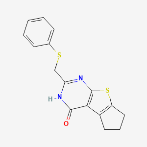 molecular formula C16H14N2OS2 B6143011 10-[(phenylsulfanyl)methyl]-7-thia-9,11-diazatricyclo[6.4.0.0,2,6]dodeca-1(8),2(6),9-trien-12-one CAS No. 900474-23-9