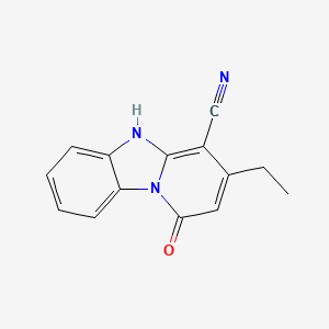 molecular formula C14H11N3O B6143153 11-ethyl-13-oxo-1,8-diazatricyclo[7.4.0.0,2,7]trideca-2,4,6,9,11-pentaene-10-carbonitrile CAS No. 750599-25-8