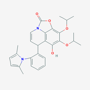 molecular formula C28H30N2O5 B061585 9-[2-(2,5-Dimethylpyrrol-1-yl)phenyl]-7-hydroxy-5,6-di(propan-2-yloxy)-3-oxa-1-azatricyclo[6.3.1.04,12]dodeca-4,6,8(12),10-tetraen-2-one CAS No. 188825-09-4