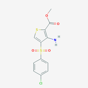 molecular formula C12H10ClNO4S2 B061628 Methyl 3-amino-4-(4-chlorophenyl)sulfonylthiophene-2-carboxylate CAS No. 175137-53-8