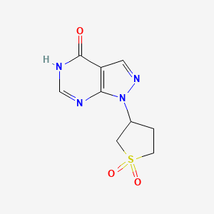molecular formula C9H10N4O3S B6165193 3-{4-oxo-1H,4H,5H-pyrazolo[3,4-d]pyrimidin-1-yl}-1lambda6-thiolane-1,1-dione CAS No. 882252-38-2