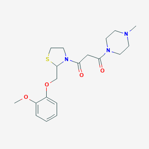 molecular formula C19H27N3O4S B061672 1-(3-(2-((2-Methoxyphenoxy)methyl)-3-thiazolidinyl)-1,3-dioxopropyl)-4-methylpiperazine CAS No. 161364-73-4