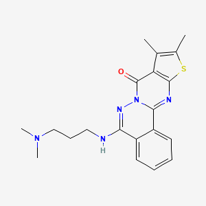 molecular formula C20H23N5OS B6167324 8-{[3-(dimethylamino)propyl]amino}-13,14-dimethyl-15-thia-9,10,17-triazatetracyclo[8.7.0.0^{2,7}.0^{12,16}]heptadeca-1(17),2(7),3,5,8,12(16),13-heptaen-11-one CAS No. 380455-04-9