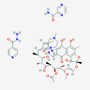 B061748 [(7S,9E,11S,12R,13S,14R,15R,16R,17S,18S,19E,21Z)-2,15,17,27,29-pentahydroxy-11-methoxy-3,7,12,14,16,18,22-heptamethyl-26-[(Z)-(4-methylpiperazin-1-yl)iminomethyl]-6,23-dioxo-8,30-dioxa-24-azatetracyclo[23.3.1.14,7.05,28]triaconta-1(29),2,4,9,19,21,25,27-octaen-13-yl] acetate;pyrazine-2-carboxamide;pyridine-4-carbohydrazide CAS No. 161935-14-4