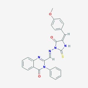 B062009 4(3H)-Quinazolinone, 2-(((4-((4-methoxyphenyl)methylene)-5-oxo-2-thioxo-1-imidazolidinyl)imino)methyl)-3-phenyl- CAS No. 169471-16-3