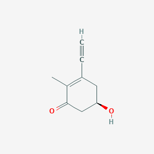 molecular formula C9H10O2 B062180 2-Cyclohexen-1-one, 3-ethynyl-5-hydroxy-2-methyl-, (R)-(9CI) CAS No. 169305-41-3