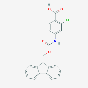 molecular formula C22H16ClNO4 B062262 4-((((9H-Fluoren-9-yl)methoxy)carbonyl)amino)-2-chlorobenzoic acid CAS No. 186320-13-8