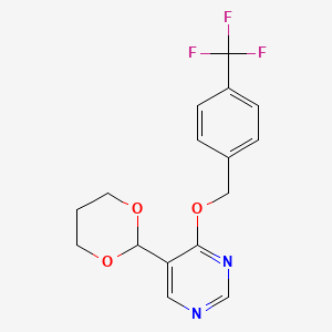 molecular formula C16H15F3N2O3 B6230765 5-(1,3-dioxan-2-yl)-4-((4-(trifluoromethyl)benzyl)oxy)pyrimidine CAS No. 1449021-97-9