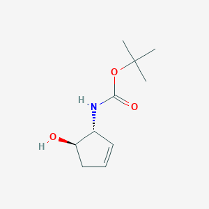 molecular formula C10H17NO3 B062425 Carbamic acid, (5-hydroxy-2-cyclopenten-1-yl)-, 1,1-dimethylethyl ester, (1R- CAS No. 162062-93-3