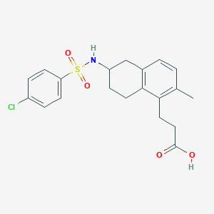 molecular formula C20H22ClNO4S B062448 3-[(6R)-6-[(4-chlorophenyl)sulfonylamino]-2-methyl-5,6,7,8-tetrahydronaphthalen-1-yl]propanoic acid CAS No. 165537-73-5