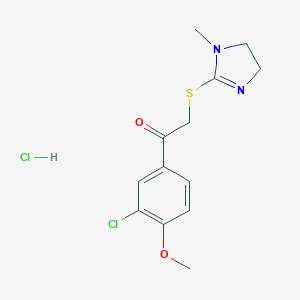molecular formula C13H16Cl2N2O2S B062588 Acetophenone, 3'-chloro-4'-methoxy-2-((1-methyl-2-imidazolin-2-yl)thio)-, monohydrochloride CAS No. 160518-45-6