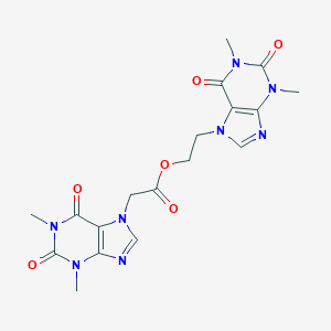 molecular formula C18H20N8O6 B062761 7H-Purine-7-acetic acid, 1,2,3,6-tetrahydro-1,3-dimethyl-2,6-dioxo-, 2-(1,3-dimethyl-2,6-dioxo-1,2,3,6-tetrahydro-7H-purin-7-yl)ethyl ester CAS No. 169563-63-7