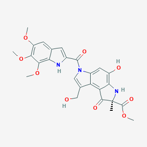 molecular formula C26H25N3O9 B062764 甲基 (2R)-4-羟基-8-(羟甲基)-2-甲基-1-氧代-6-(5,6,7-三甲氧基-1H-吲哚-2-羰基)-1,2,3,6-四氢吡咯并[3,2-e]吲哚-2-羧酸酯 CAS No. 169181-35-5