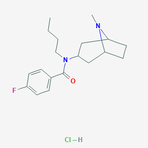 molecular formula C19H28ClFN2O B062805 Benzamide, N-butyl-4-fluoro-N-(8-methyl-8-azabicyclo(3.2.1)oct-3-yl)-, monohydrochloride, endo- CAS No. 171261-27-1