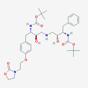 molecular formula C35H52N4O9 B062831 tert-butyl N-[(2S,3R)-3-hydroxy-4-[[(2R,3S)-2-hydroxy-3-[(2-methylpropan-2-yl)oxycarbonylamino]-4-[4-[2-(2-oxo-1,3-oxazolidin-3-yl)ethoxy]phenyl]butyl]amino]-1-phenylbutan-2-yl]carbamate CAS No. 162540-90-1