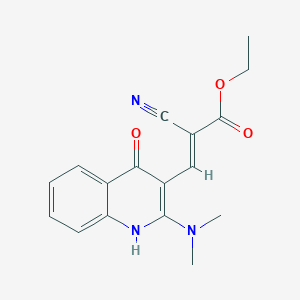 molecular formula C17H17N3O3 B062845 Ethyl 2-cyano-3-(2-(dimethylamino)-1,4-dihydro-4-oxo-3-quinolinyl)-2-propenoate CAS No. 172753-43-4