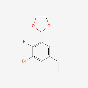 molecular formula C11H12BrFO2 B6286382 2-(3-Bromo-5-ethyl-2-fluorophenyl)-1,3-dioxolane CAS No. 2643368-35-6