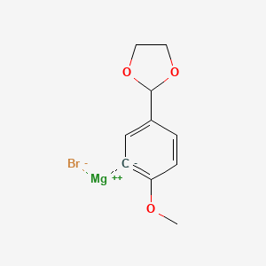 molecular formula C10H11BrMgO3 B6287699 5-(1,3-Dioxolan-2-yl)-2-methoxyphenylmagnesium bromide, 0.25M THF CAS No. 738580-47-7