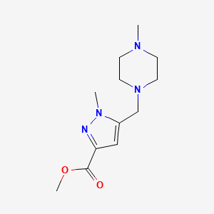 molecular formula C12H20N4O2 B6287836 1-Methyl-5-(4-methyl-piperazin-1-ylmethyl)-1H-pyrazole-3-carboxylic acid methyl ester, 95% CAS No. 2121602-71-7