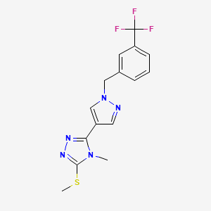 molecular formula C15H14F3N5S B6288076 4-Methyl-3-methylsulfanyl-5-[1-(3-trifluoromethyl-benzyl)-1H-pyrazol-4-yl]-4h-[1,2,4]triazole, 95% CAS No. 2703752-49-0