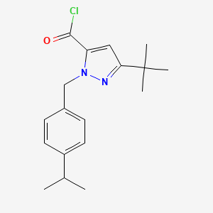 molecular formula C18H23ClN2O B6288147 5-t-Butyl-2-(4-isopropyl-benzyl)-2H-pyrazole-3-carbonyl chloride, 95% CAS No. 2737207-01-9