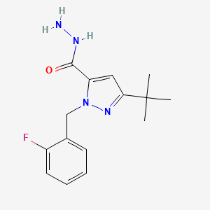 molecular formula C15H19FN4O B6288154 5-t-Butyl-2-(2-fluoro-benzyl)-2H-pyrazole-3-carboxylic acid hydrazide, 95% CAS No. 2737207-54-2