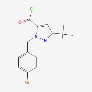 molecular formula C15H16BrClN2O B6288177 2-(4-Bromo-benzyl)-5-t-butyl-2H-pyrazole-3-carbonyl chloride, 95% CAS No. 2737207-07-5