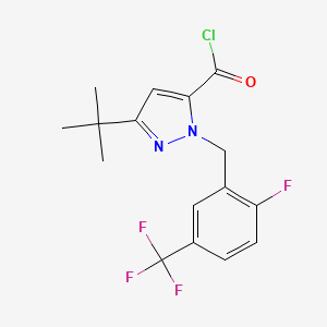 molecular formula C16H15ClF4N2O B6288185 5-t-Butyl-2-(2-fluoro-5-trifluoromethyl-benzyl)-2H-pyrazole-3-carbonyl chloride, 95% CAS No. 2737205-84-2