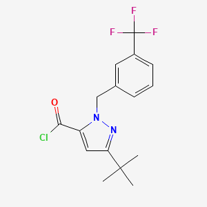 molecular formula C16H16ClF3N2O B6288187 5-t-Butyl-2-(3-trifluoromethyl-benzyl)-2H-pyrazole-3-carbonyl chloride, 95% CAS No. 2737205-32-0