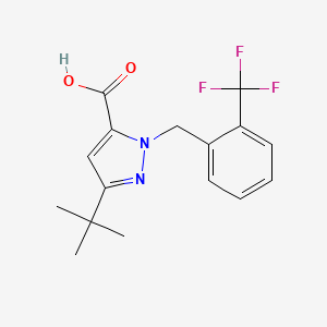 molecular formula C16H17F3N2O2 B6288208 5-t-Butyl-2-(2-trifluoromethyl-benzyl)-2H-pyrazole-3-carboxylic acid, 95% CAS No. 2737205-59-1