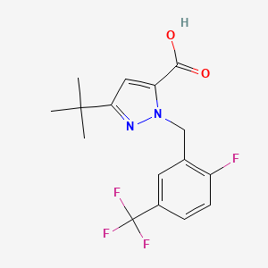 molecular formula C16H16F4N2O2 B6288232 5-t-Butyl-2-(2-fluoro-5-trifluoromethyl-benzyl)-2H-pyrazole-3-carboxylic acid, 95% CAS No. 2737205-82-0