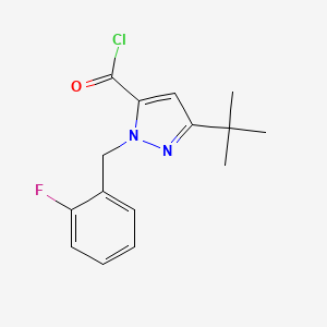 molecular formula C15H16ClFN2O B6288235 5-t-Butyl-2-(2-fluoro-benzyl)-2H-pyrazole-3-carbonyl chloride, 95% CAS No. 2737206-87-8