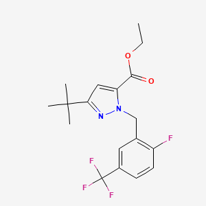 molecular formula C18H20F4N2O2 B6288252 5-t-Butyl-2-(2-fluoro-5-trifluoromethyl-benzyl)-2H-pyrazole-3-carboxylic acid ethyl ester, 95% CAS No. 2737205-58-0