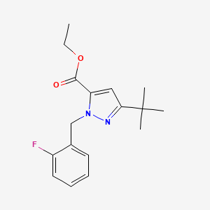 molecular formula C17H21FN2O2 B6288264 5-t-Butyl-2-(2-fluoro-benzyl)-2H-pyrazole-3-carboxylic acid ethyl ester, 95% CAS No. 2737206-83-4