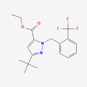 molecular formula C18H21F3N2O2 B6288288 5-t-Butyl-2-(2-trifluoromethyl-benzyl)-2H-pyrazole-3-carboxylic acid ethyl ester, 95% CAS No. 2737207-30-4