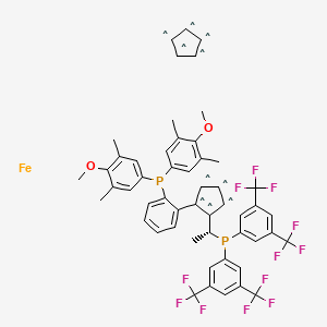 molecular formula C52H44F12FeO2P2 B6288920 (R)-(+)-1-{(R)-2-[2'-Bis(3,5-dimethyl-4-methoxyphenyl)phosphinophenyl]ferrocenyl}ethylbis(di-3,5-trifluoromethylphenyl)phosphine, Walphos CAS No. 494227-30-4
