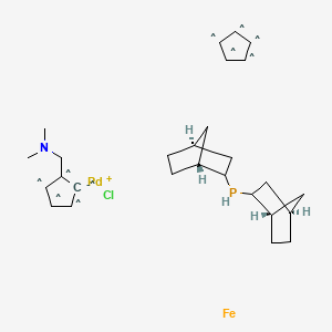 molecular formula C27H39ClFeNPPd B6289028 Chloro(di-2-norbornylphosphino)(2-dimethylaminoferrocen-1-yl)palladium(II), 97% CAS No. 614753-51-4