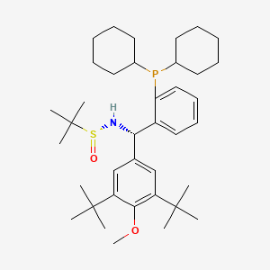 molecular formula C38H60NO2PS B6289451 [S(R)]-N-[(S)-[3,5-Bis(1,1-dimethylethyl)-4 methoxyphenyl][2-(dicyclohexylphosphino)phenyl]methyl]-2-methyl-2-propanesulfinamide, 95% CAS No. 2241598-31-0